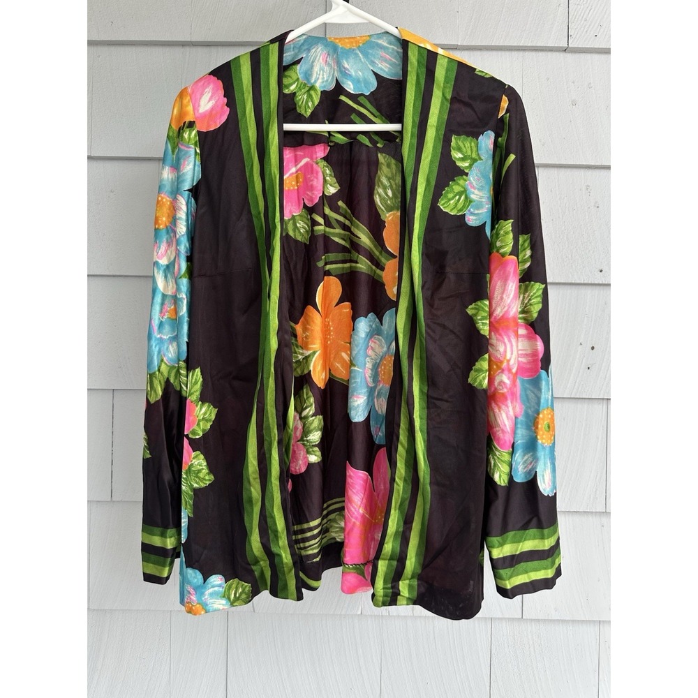 Vintage Boho Floral Blouse Kimono Style Open Front M 6 8